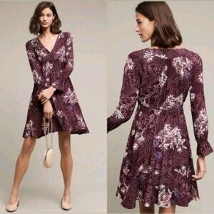 Anthropologie Maeve A-line Purple Long sleeve Dress